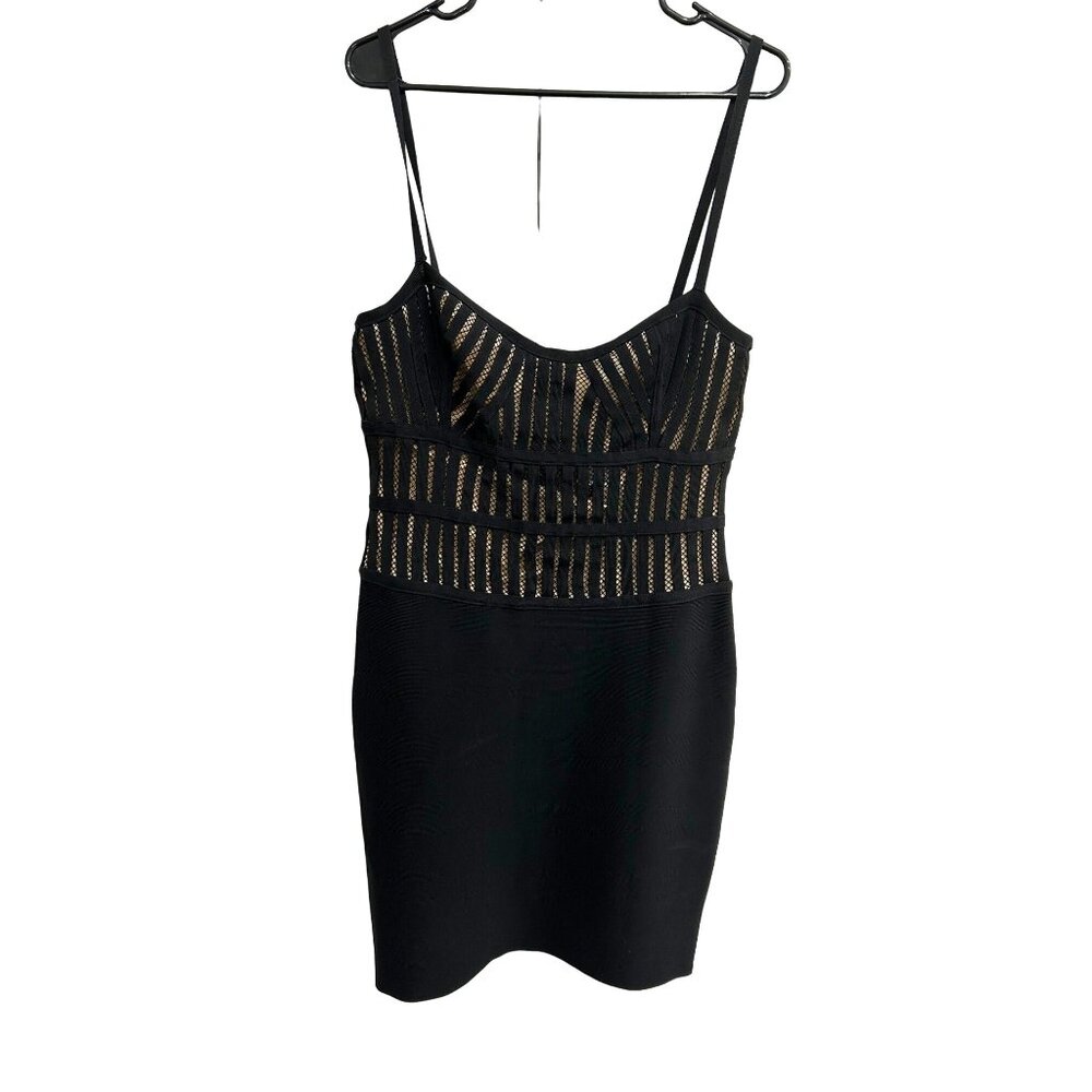 Terani Couture NWT Black Gold Mesh-Striped Bodycon Cocktail Event Dress Size 4